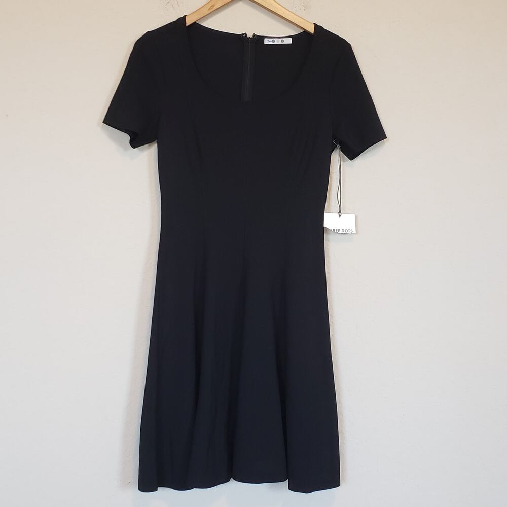 Three Dots Black Fit and Flare Dress Women's Small Essential Basic Capsule